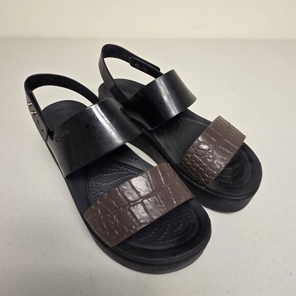 Crocs Literide Brooklyn Low Wedge Platform Sandals Black Women's Size 8 - Picture 1 of 15